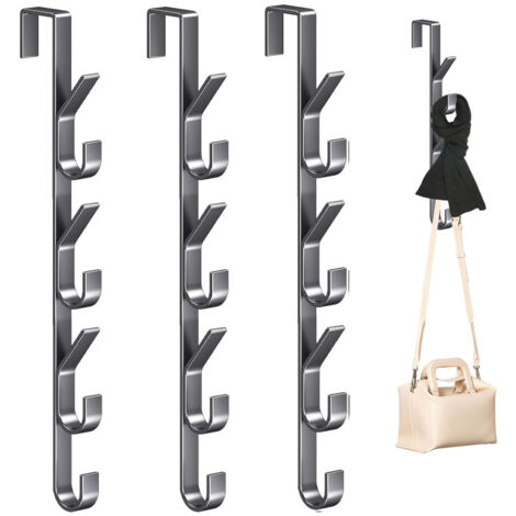 Lot de 4 crochets de porte - 7 crochets, cintres multi-usages, crochets de rangement verticaux pour vêtements et chapeaux, gris pistolet (1/5)