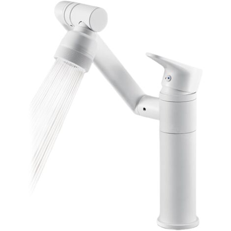 Robinet de lavabo haut, rotation à 360 degrés, robinet d'eau chaude et froide à un trou, avec tuyau d'arrivée d'eau, blanc (1/3)