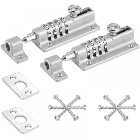 Serrure à combinaison robuste à 4 chiffres - Pour portes en bois et coulissantes - Résistante à la rouille avec vis - 2 pièce - Argent (1/5)