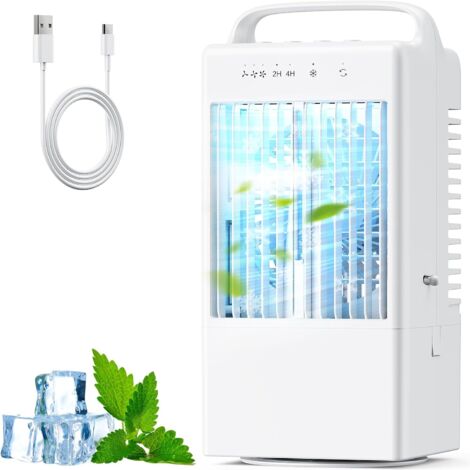 Climatiseur mobile portable, refroidisseur d'air 4 en 1, ventilateur rechargeable USB, oscillation à 90°, blanc (1/5)