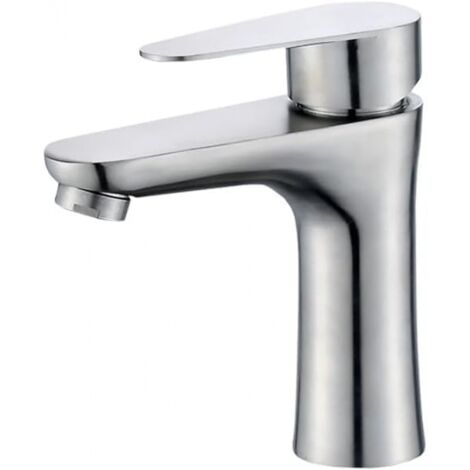 Robinet d'évier de cuisine - Eau chaude et froide - Acier inoxydable - Montage sur pont monotrou - Brossé (1/5)