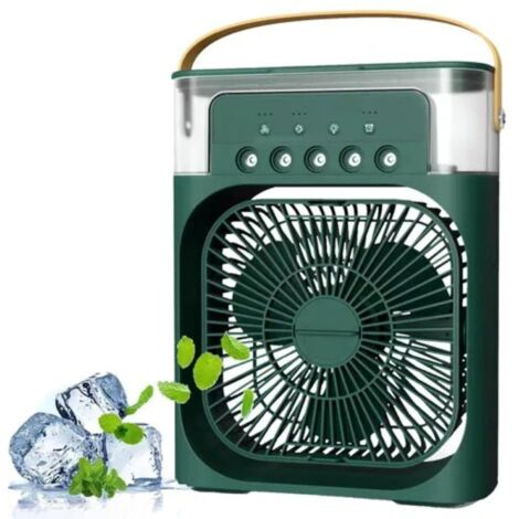 Petit refroidisseur silencieux, humidificateur portable USB 4 en 1 avec fonction de pulvérisation d'eau, lumière LED 7 couleurs, 3 vitesses (vert) (1/5)