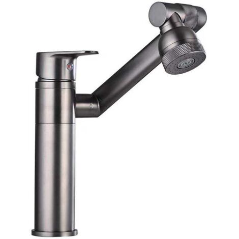 Robinet de lavabo haut, rotation à 360 degrés, robinet d'eau chaude et froide à un trou, avec tuyau d'arrivée d'eau, gris foncé (1/5)