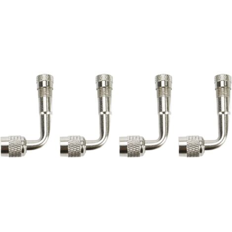 Adaptateur d'extension de valve de pneu à 90 degrés pour voitures, motos, vélos, valves universelles (4 pièces, argent) (1/5)