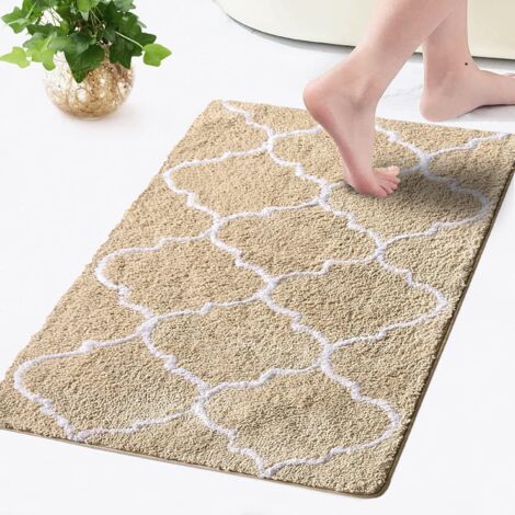 Tapis de bain rectangulaire à motif marocain, tapis d'entrée de douche antidérapant, doux et confortable, en microfibre moelleuse, 50 x 80 cm, kaki (1/5)