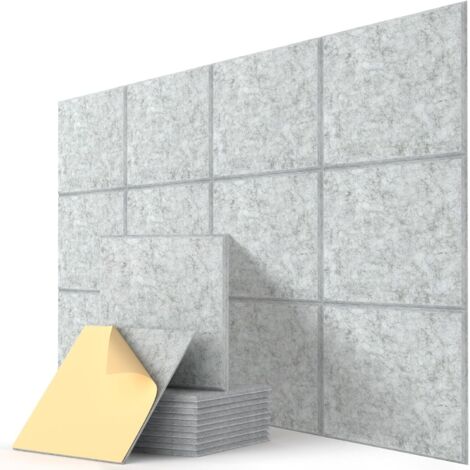 Panneaux muraux acoustiques carrés, autocollants, 30 cm x 30 cm x 9 mm, gris clair, pour studios, chambres et maisons, lot de 12 (1/5)