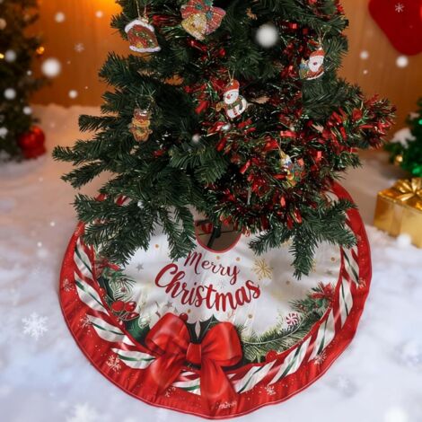 Jupe De Sapin De Noël 120 Cm Ronde Rouge Et Blanc Flocon De Neige - Décoration Festive Élégante