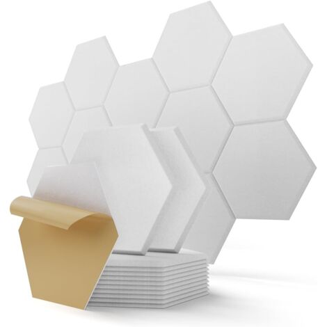 Panneaux muraux acoustiques hexagonaux, autocollants, pour bureaux et salles de jeux, 30,5 x 25,4 x 1 cm, blanc, 18 pièces (1/5)