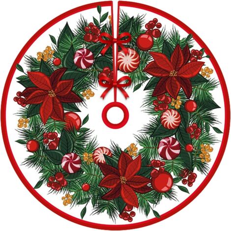 Jupe de sapin de Noël, imprimé couronne, décoration de tablier de base de sapin de Noël, diamètre 90 cm (1/5)