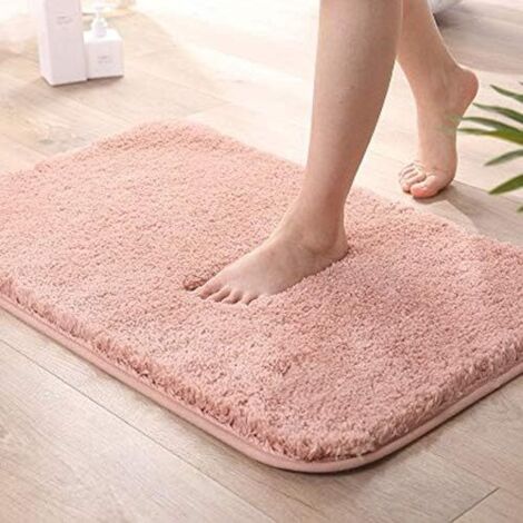 Tapis de bain ultra absorbant et moelleux rose en microfibre épaisse