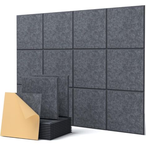 Panneaux muraux acoustiques carrés, autocollants, 30 cm x 30 cm x 9 mm, gris foncé, pour studios, chambres et maisons, lot de 22 (1/5)