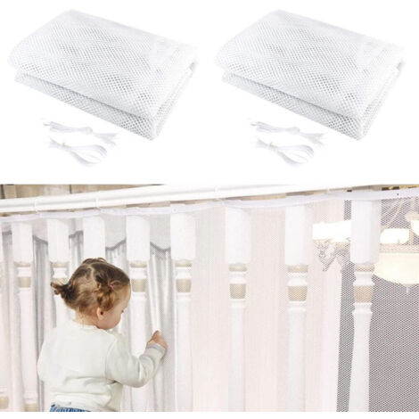 Filet de sécurité pour escaliers, balcons, protection - avec fixations - Blanc - 90 cm x 6 m - 2 pièce (1/5)