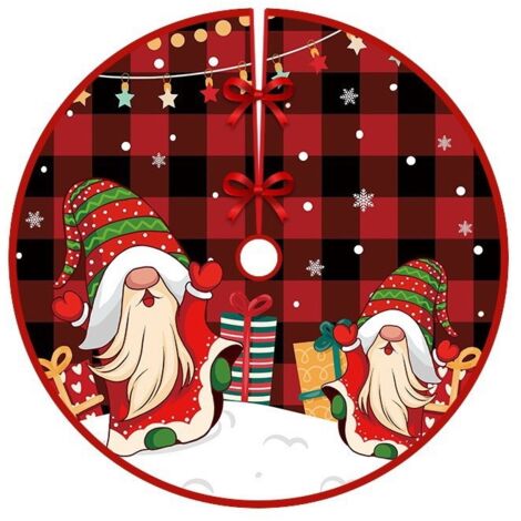 Jupe de sapin de Noël, imprimé à carreaux rouges et noirs, décoration de tablier de base de sapin de Noël, diamètre 120 cm (1/5)