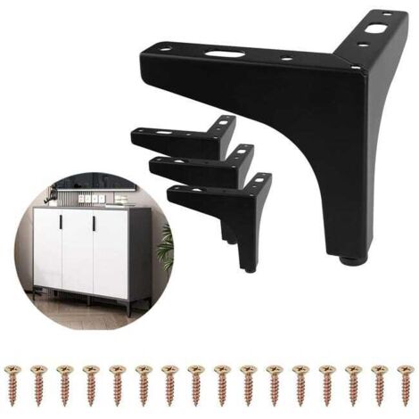 Ensemble de 4 pieds de meubles, pieds de canapé, pieds de table en métal avec vis d'installation faciles, 10 cm (noir) (1/5)