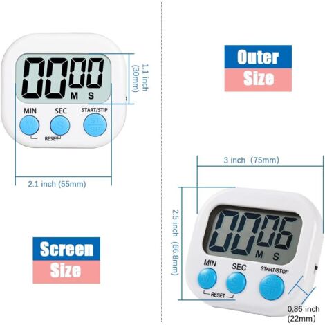 Auauraintt Lot De 3 Minuteurs De Cuisine Magnétiques - Grand Écran LCD, 3 Couleurs