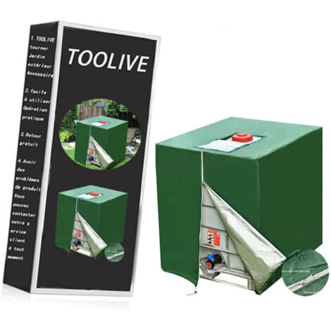 Une bâche imperméable pour un réservoir d'eau de 1000 litres, auvent pour réservoir de pluie IBC, anti-poussière et anti-UV, couverture de protection, bâche de protection verte (116 x 100 x 120 cm). (1/4)
