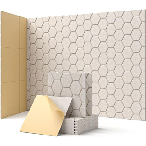 Panneaux muraux acoustiques à motif nid d'abeille pour studios, bureaux et salles de jeux, 30 cm x 30 cm x 10 mm, beige, 24 pièces (1/5)