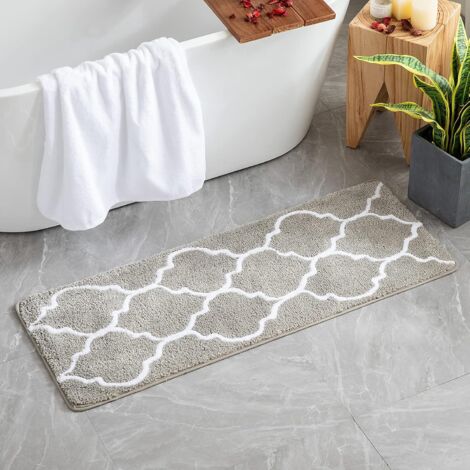 Tapis de salle de bain rectangulaire à motif marocain, tapis d'entrée de douche en microfibre douce et moelleuse, antidérapant, 45 x 120 cm, gris clair (1/5)