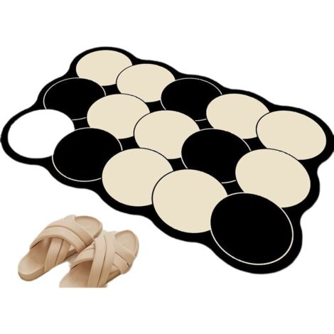 Tapis d'entrée de salle de bain rond de 50 x 80 cm, style américain minimaliste, facile à sécher, absorbant, résistant aux taches et antidérapant, en terre de diatomées. (1/5)
