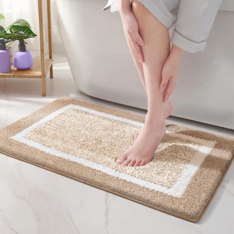 Tapis de bain doux en microfibre (kaki) couleur G, 40 x 60 cm, antidérapant, lavable en machine, absorbant l'eau, résistant et durable. (1/5)