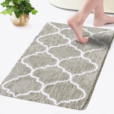 Tapis de bain rectangulaire à motif marocain, tapis d'entrée de douche antidérapant, doux et confortable en microfibre moelleuse, 50 x 80 cm, gris clair (1/5)