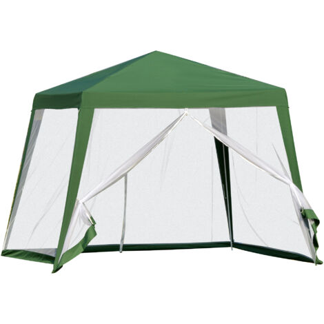 Pavillon de jardin/tente de réception 3x3 m, résistant aux intempéries avec moustiquaire, métal et polyester, idéal pour les fêtes en extérieur, vert (1/5)