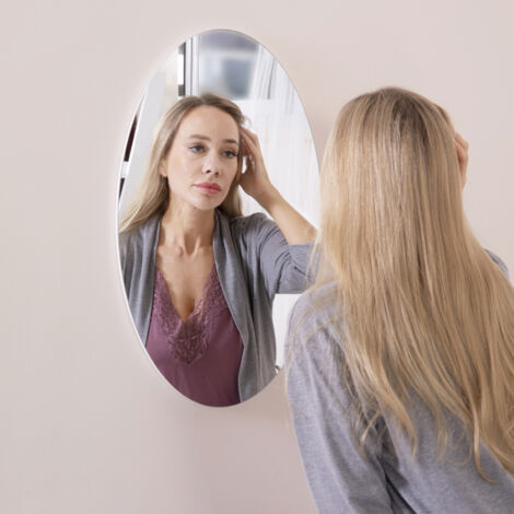 Miroir mural ovale sans cadre, pour salle de bain ou chambre, design simple et élégant, format horizontal ou vertical, 64 x 37 cm (1/5)