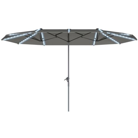 Parasol double avec éclairage solaire LED, 451 x 267 cm, aluminium, protection UV 50+, gris foncé (1/5)