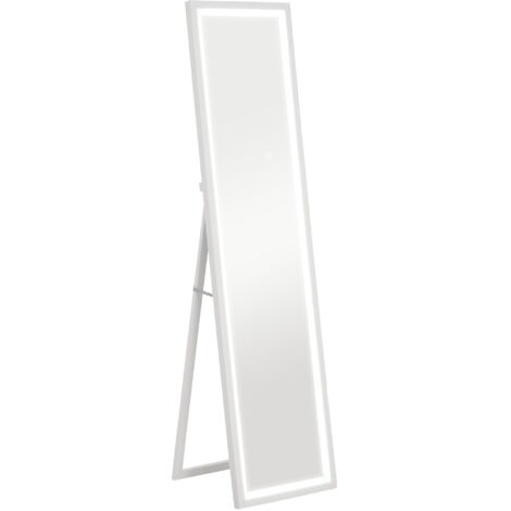 Miroir sur pied 40 x 160 cm avec éclairage LED, miroir mural tactile, idéal pour chambre ou salon, blanc. (1/5)