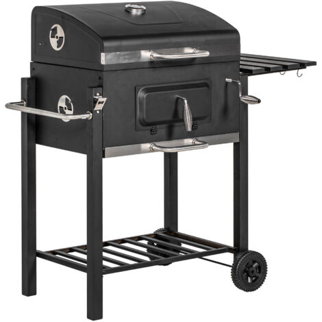 Chariot barbecue à charbon de bois, support en acier inoxydable noir, 113 x 65 x 108 cm, pour jardin et terrasse. (1/5)