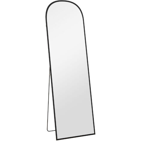 Miroir sur pied pleine longueur 1615 x 50 cm avec cadre en alliage d'aluminium noir, idéal pour le salon ou la chambre. (1/5)