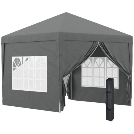 Pavillon de 3 x 3 m avec 4 parois latérales, fenêtre, tente de jardin avec protection UV et sac de transport inclus, en acier gris. (1/5)