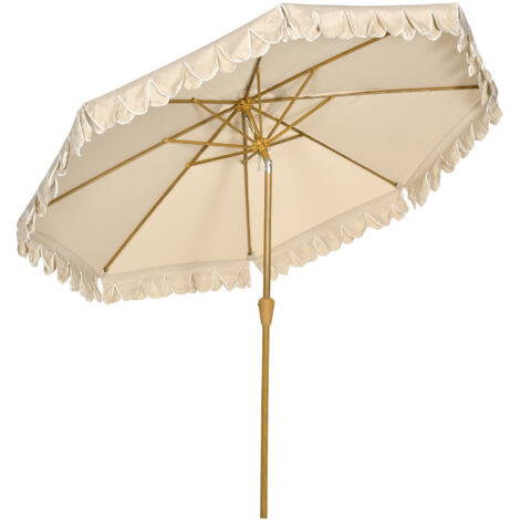 Parasol Ø264 cm, parasol de plage à franges, inclinaison réglable, 8 baleines, parasol de terrasse pour jardin et balcon, kaki (1/5)