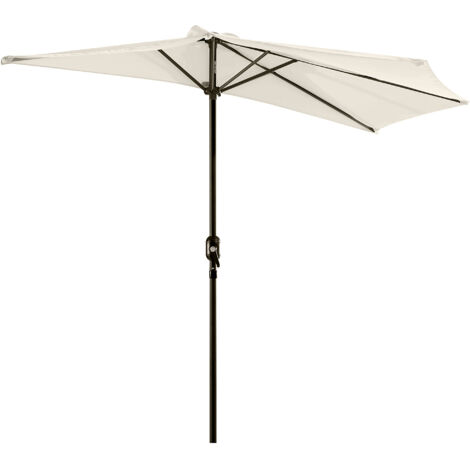 Parasol semi-circulaire à manivelle, en métal, blanc crème/noir, protection UV, pour terrasse et jardin. (1/5)