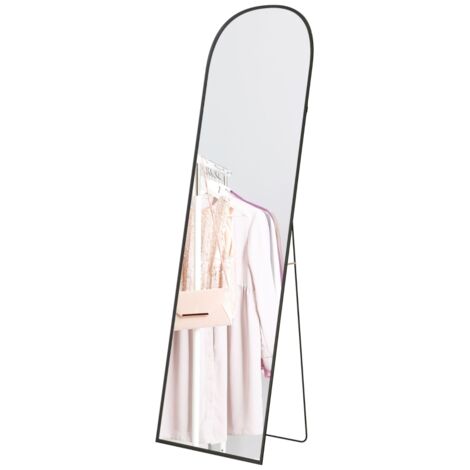 Miroir sur pied incurvé 169 x 49 cm, verre incassable et cadre en aluminium, miroir mural à poser ou à poser, noir (1/5)