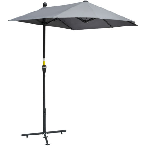 Parasol semi-circulaire 2 x 2 m avec pied, imperméable, pour jardin, terrasse, balcon, 100 % polyester, gris foncé (1/5)