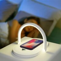 Station de charge sans fil avec veilleuse tactile, 3 niveaux de luminosité, convient pour chambre à coucher, bureau, 15 W (blanc)