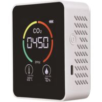 Détecteur de CO2 3 en 1, capteur de dioxyde de carbone portable avec écran LCD, thermo-hygromètre avec alarme pour camping-car familial, blanc