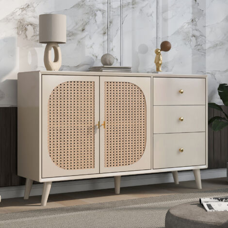 Aparador de salón con cajones, mueble de almacenaje independiente, 120x40x82,5cm, mesa de TV con puertas y cajones, beige
