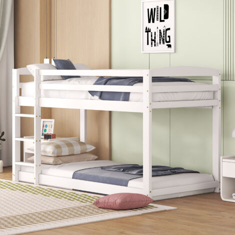 Litera/entrepiso, cama infantil 90x200cm con protección, madera y MDF, color blanco