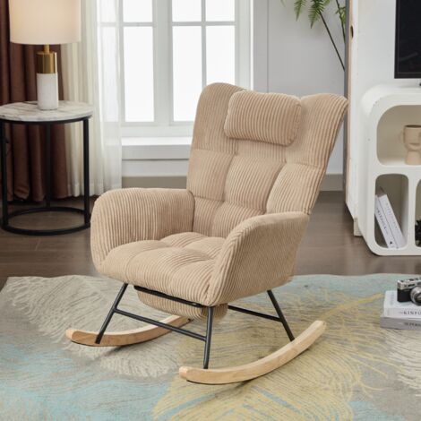 Mecedora con reposapiés, sillón tapizado, patas de metal, adecuada para dormitorio/salón, pana, marrón
