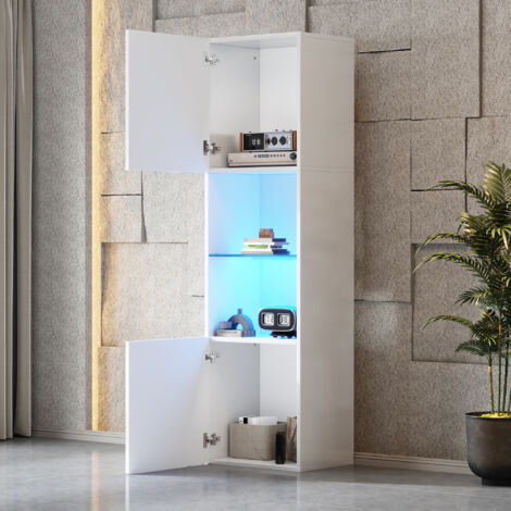 Vitrina brillante 45x35x160 cm, con 1 estante de cristal, armario alto, mueble de almacenaje, color blanco