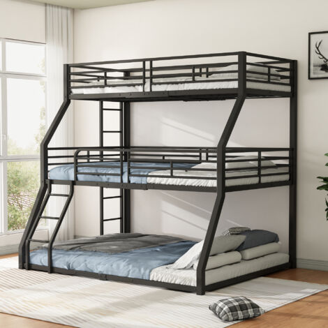 Litera, cama infantil 90x200 cm + 120x200 cm + 140x200 cm, estructura de metal, cama de hierro, sin colchón, color negro