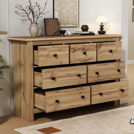 Cómoda con 7 cajones 152x40x89cm, aparador, entrada/cocina/dormitorio/salón, natural (1/5)