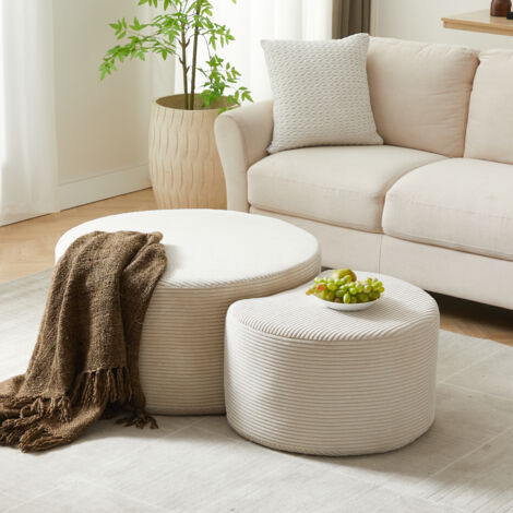 Juego de 2 mesas auxiliares apilables, ideales para salón o dormitorio. Base antideslizante, almohadillas de espuma, 32×32+17×17 cm, color beige.