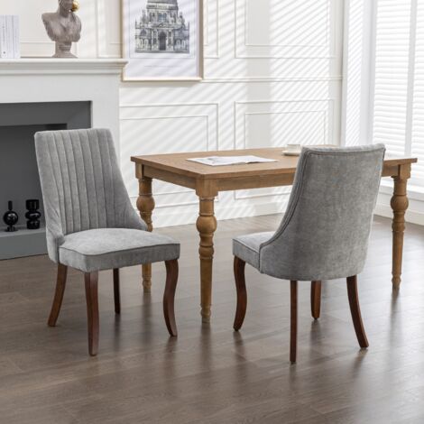 Juego de 2 sillas de comedor, tapizadas en lino con patas de madera, ideales para cocina, salón o dormitorio, color gris.