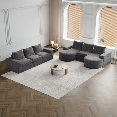 Sofá esquinero con 2 sillones reclinables, modular con combinación libre, tapizado en tela de chenilla, relleno de espuma, gris