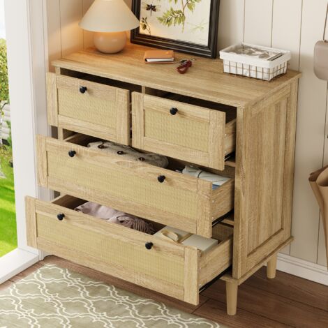 Cómoda de 4 cajones, mueble de almacenaje para cocina/sala de estar, aparador de entrada, 80×40×80 cm, natural