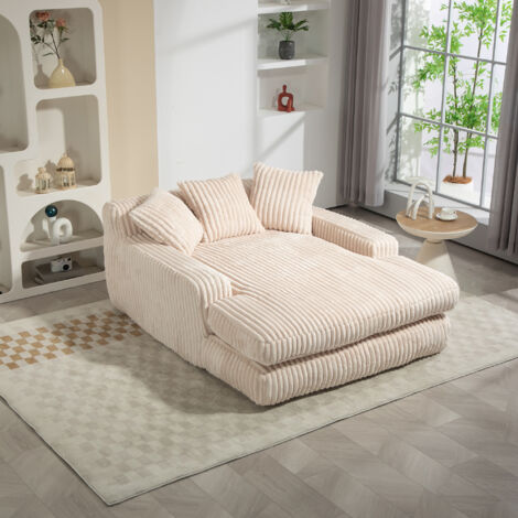 Sofá cama de tres cojines, tapizado para salón/dormitorio, pana, relleno de espuma, 155×125×63 cm, beige