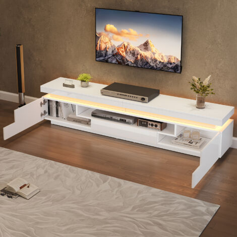 Mueble de TV LED blanco - apto para televisores de hasta 75 pulgadas, 2 puertas, 1 cajón, mueble bajo para salón/dormitorio, 175×38×45 cm (1/5)